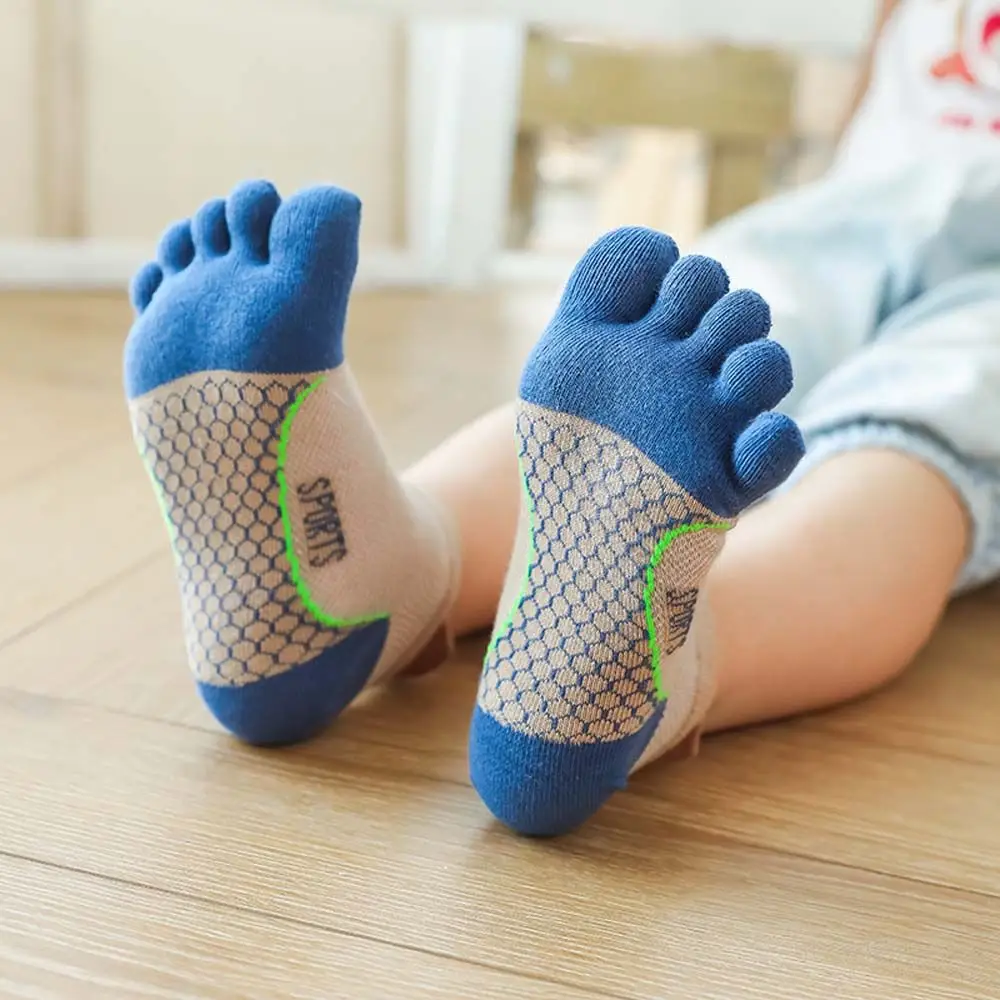 Child Cotton Five Toe Sock Hosiery Mesh Breathable Split Toe Socks Baby Boy Kids Soft Color Matching Sweat Absorbing Short Socks