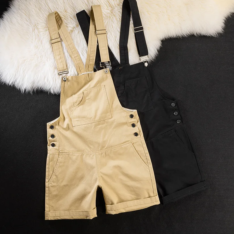 

Summer Men Cotton short Overalls Pocket Casual Bib Pants Safari Style Jumpsuit Men Khaki Suspender Pants Fashion Streetwear S-3x