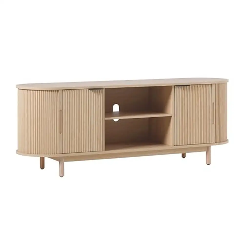 Curved Reeded TV Stand Credenza with Sliding Doors TVs up to 65