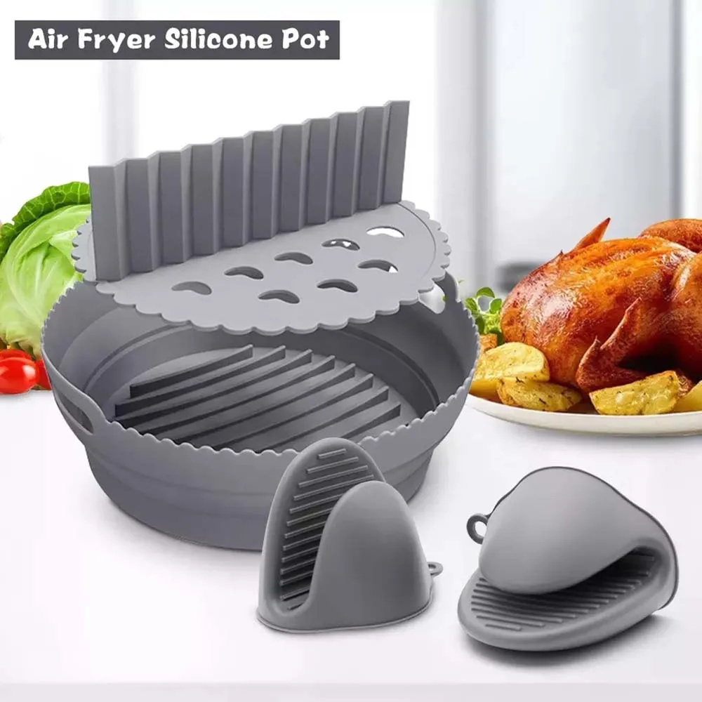 

Foldable Air Fryer Silicone Liner Pot Baking Tray Accessories Pizza Chicken Basket Mat Replacement Grill Pan