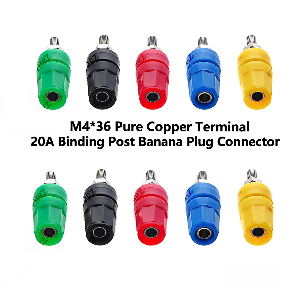 5PCS 4MM Banana Jack Socket M4*36 Blue Pure Copper Terminal M4X36 Yellow Black Red Green 20A Binding Post Banana Plug Connector