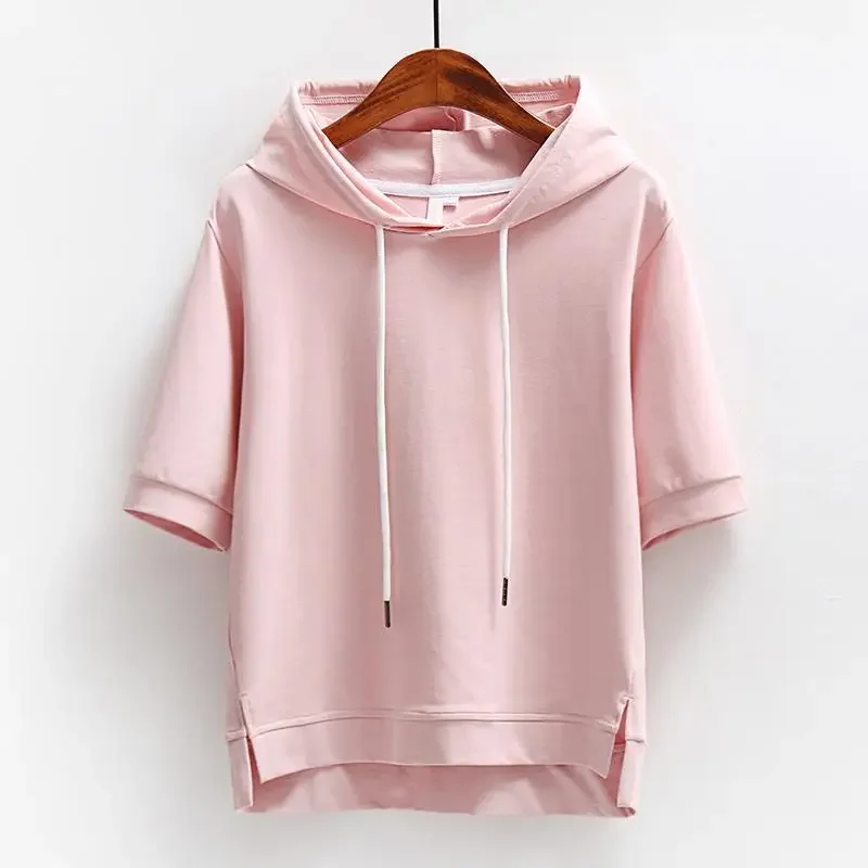 

New Summer Fashion Hoodies T Shirt Woman Short Sleeve T-shirt Loose Korean Style O Neck Women E06