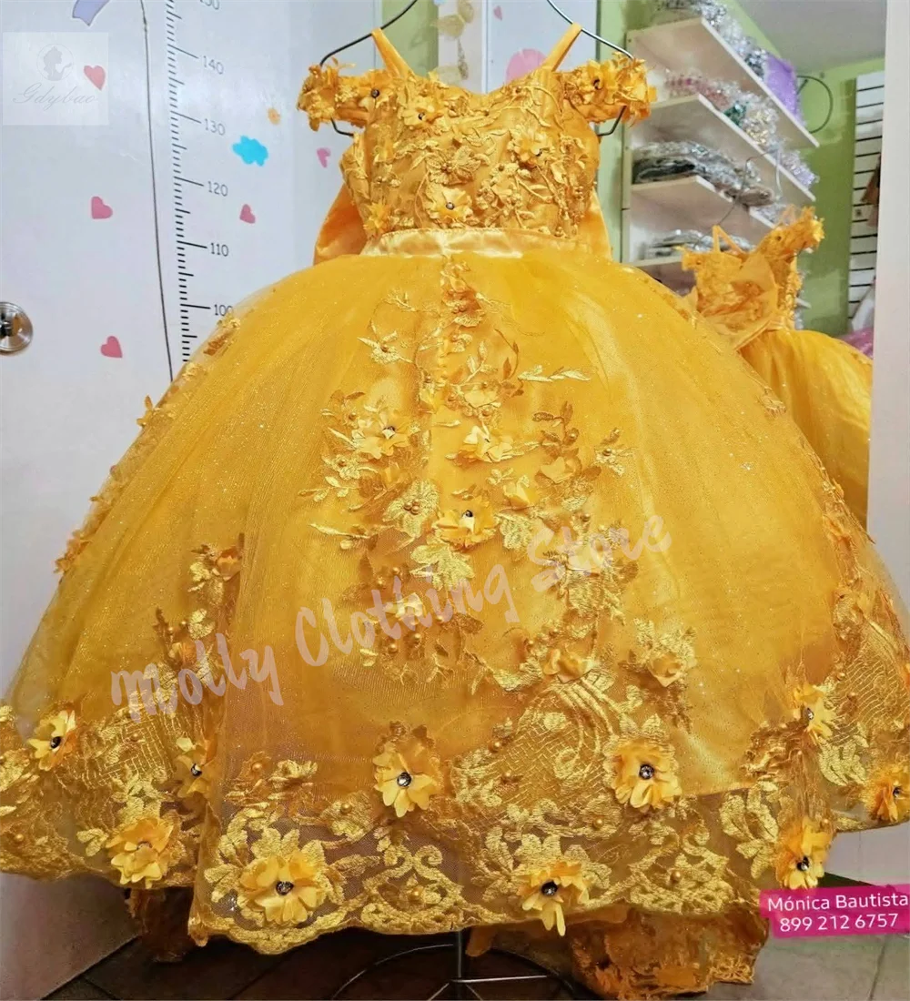Flower Girl Dresses for Wedding Back Bow with A Trailing Design Lace Applique Party Birthday First Communion Gowns