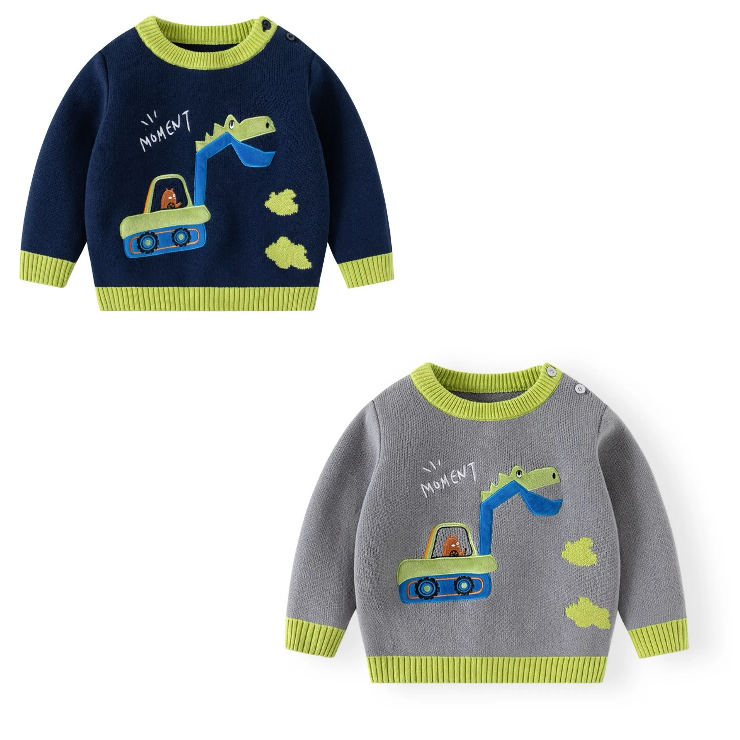 

Dinosaur Digger Pattern Boys Sweater: Winter Thickened Cotton Knitwear with Sesame Stitch for Ultimate Comfort 80-140