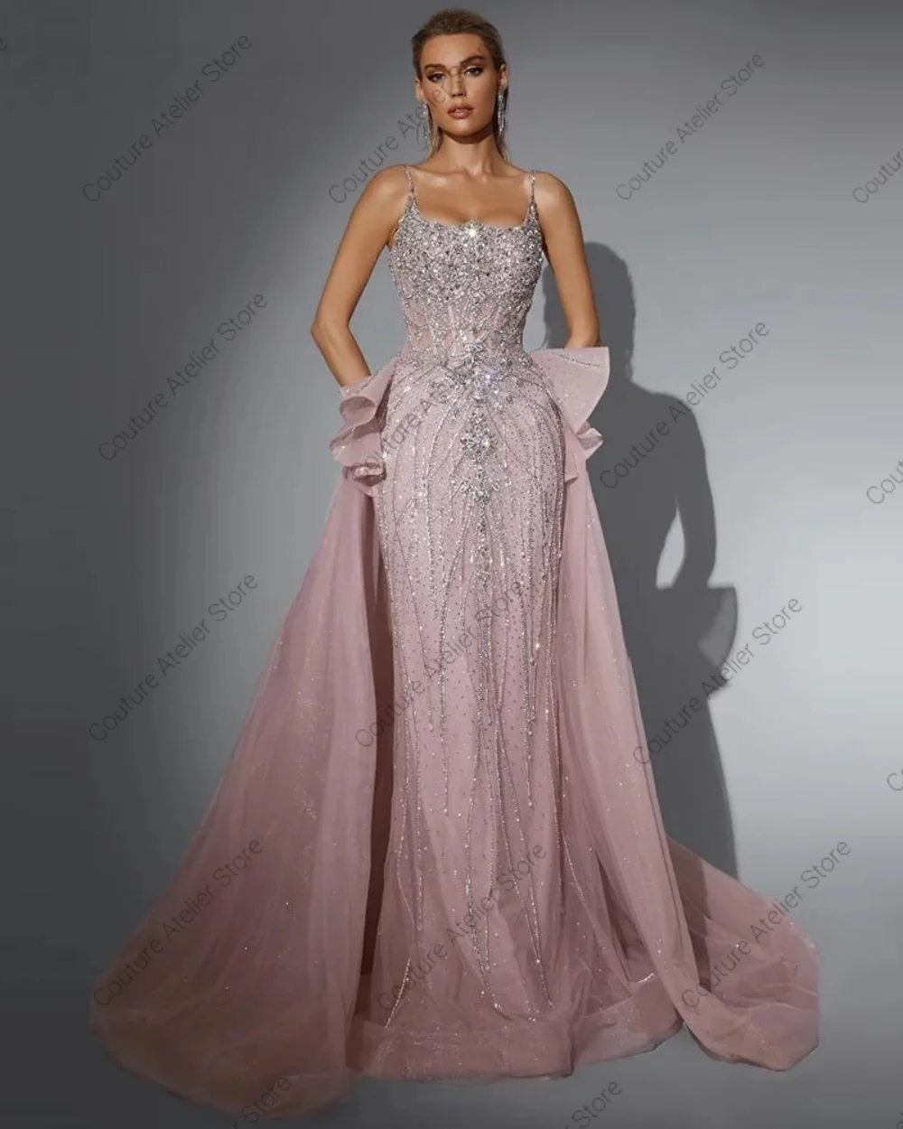 여성을위한 럭셔리 페르시 인어 이브닝 드레스 스파게티 스트랩 분리형 스커트 공식 파티 웨딩 파티 가운 2026 맞춤형