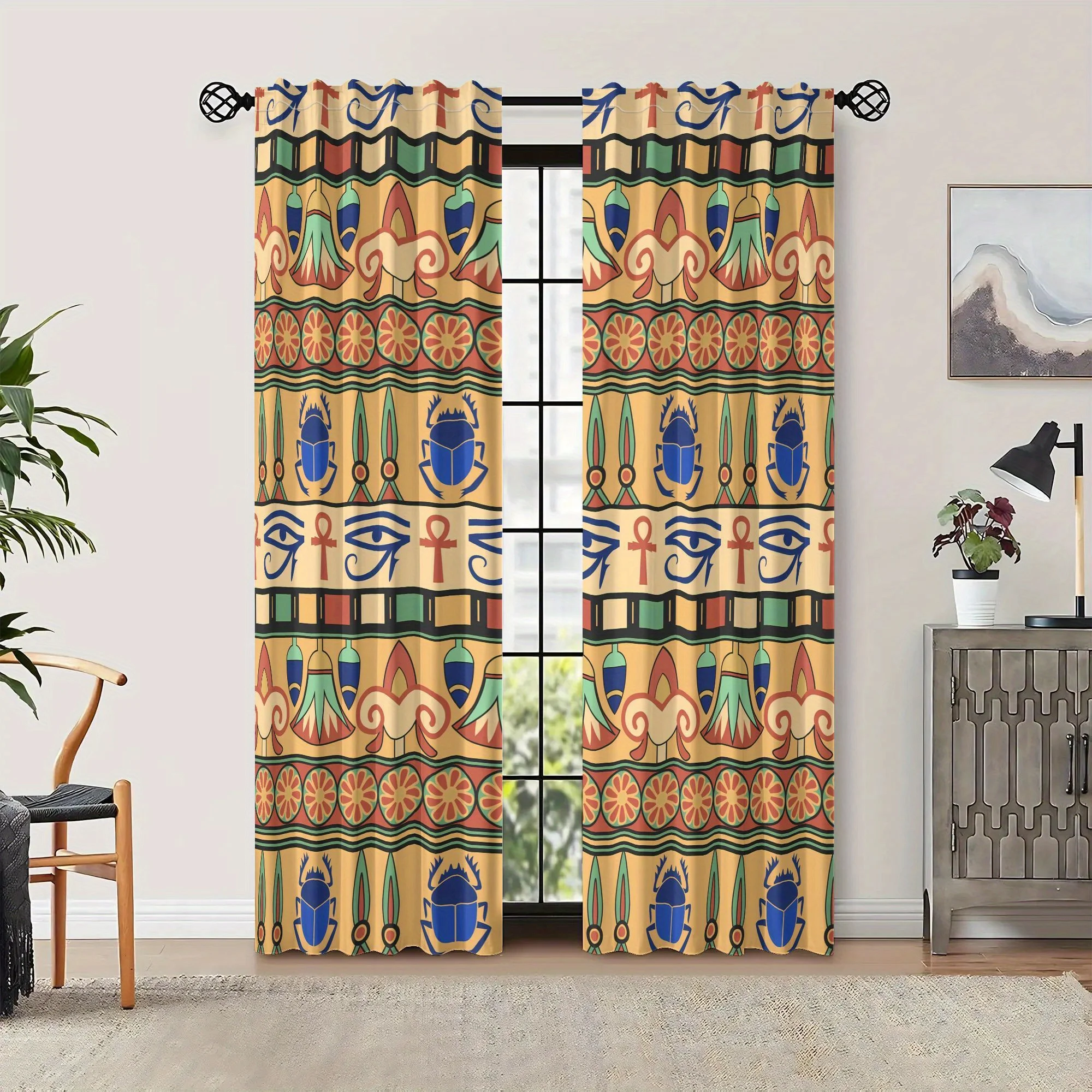 Decorative Boho Tribal Geometric Curtain Pair Window Treatment Panels Morocco Style African Living Room Bedroom Curtains
