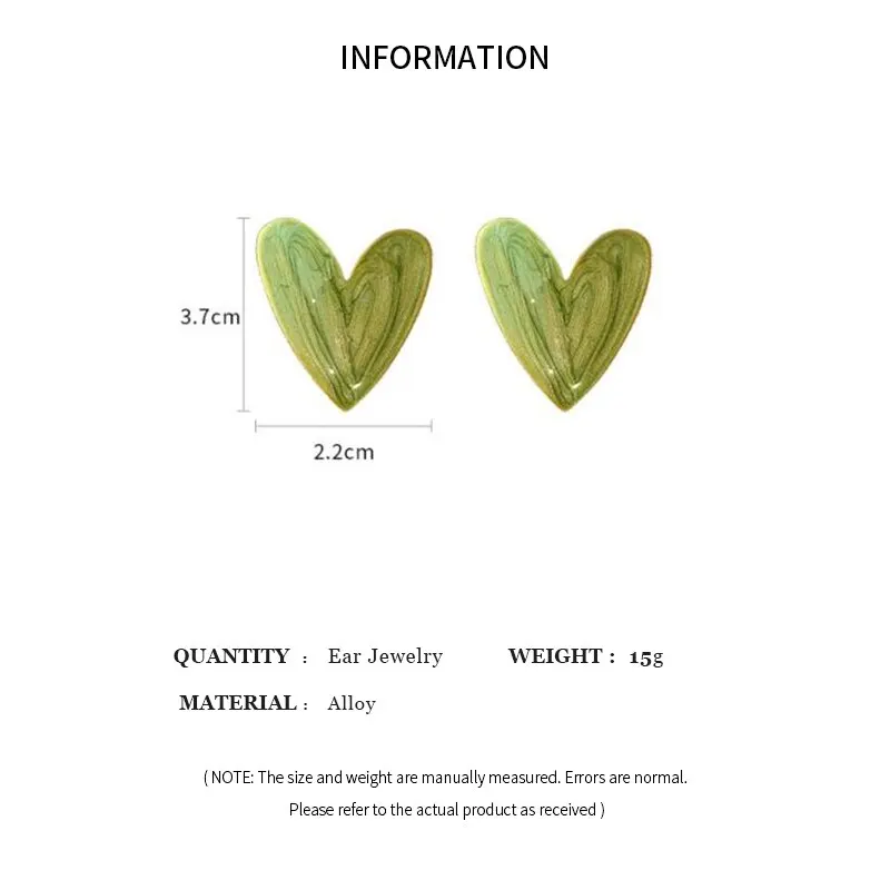 Groot Hart Liefde Oorbellen Voor Vrouwen Meisje Minimalistische Witte Groene Kleur Patroon Graffiti Glazuur Stud Oorbellen Esthetische Sieraden