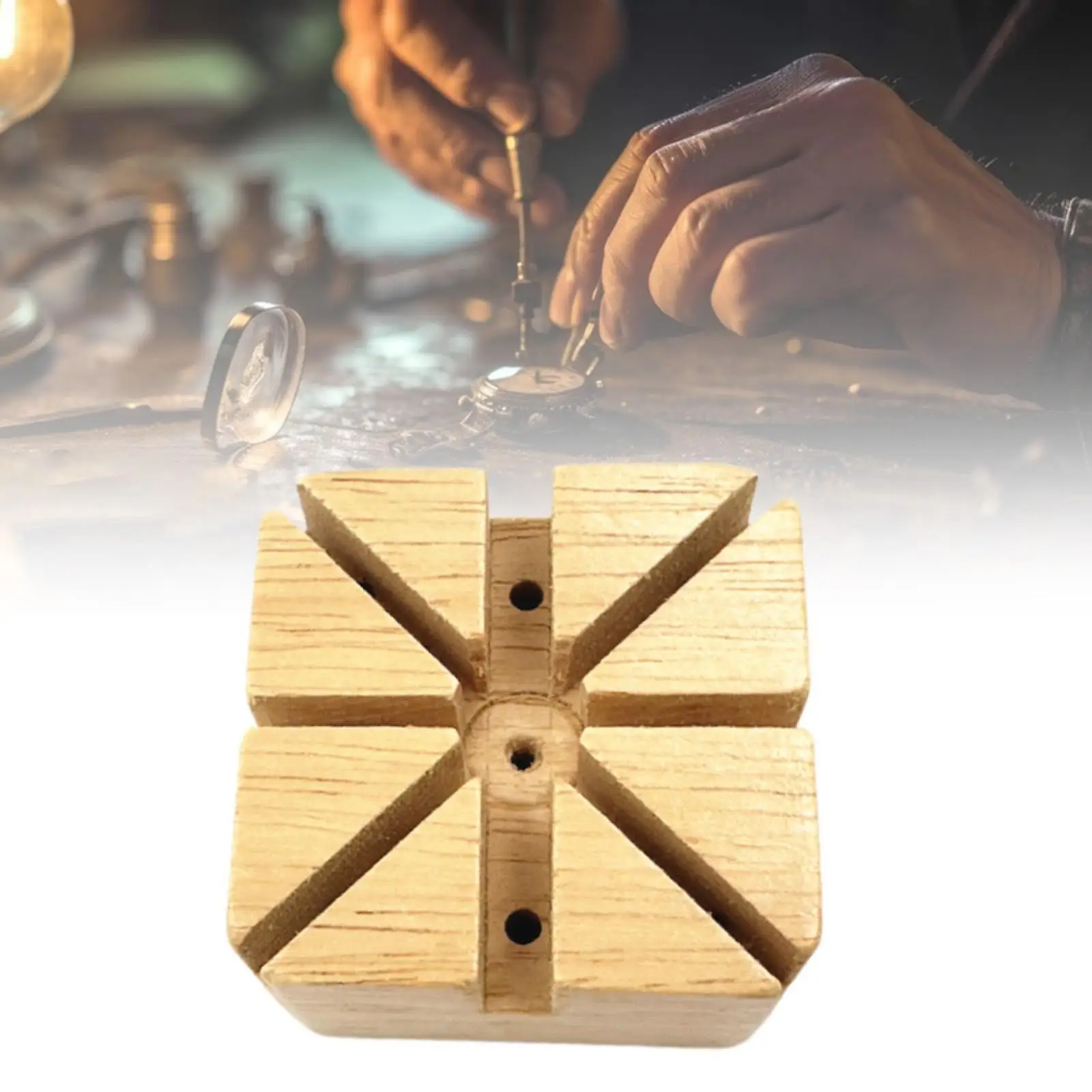 Watch Bracelet Holder Holding Block Wooden Repair Bench Square Base Links Repair Tool with Slots for Link Adjustment Repair