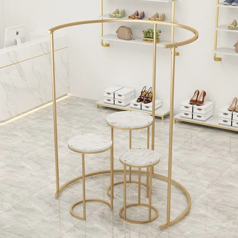 custom.[3118 People Collected] New Style Clothing Store Display Rack Semi-Circular Island Hanging Rack Multi-Functional Women's