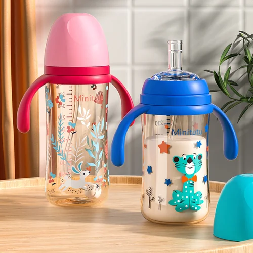 BPA 프리 빨대 포함 아기 물병, 아기 수유 컵, 어린이 학습 머그잔, 어린이 훈련 마시는 머그잔, 240 ml