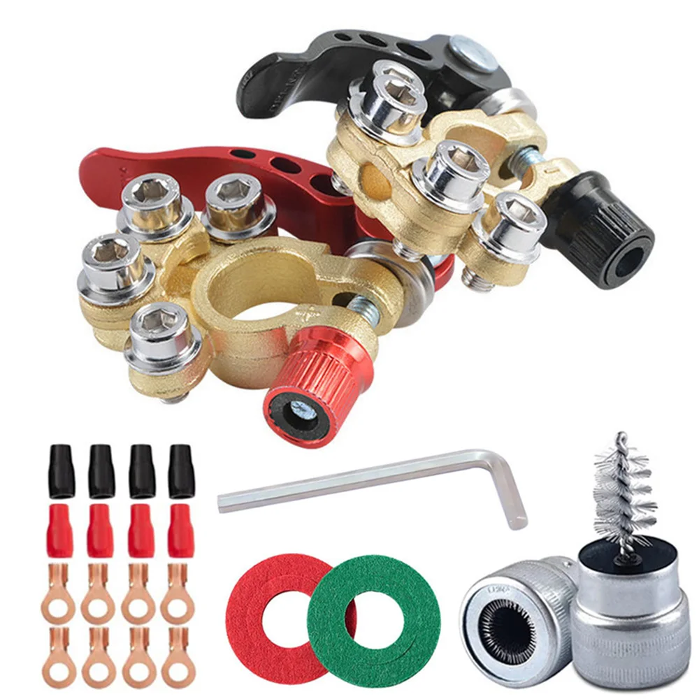 1 Pair 12V 24V Car Battery Terminals Top Post Wire Cable Clamp Quick Release Terminal Connectors Copper Clip Screw Auto Parts