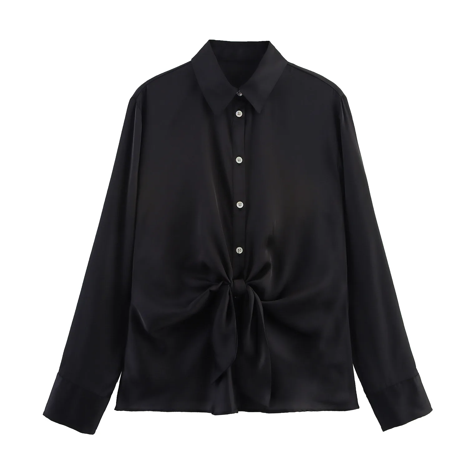 Fashionable and Elegant Women's Clothing with Knot Detail Satin Texture Shirt