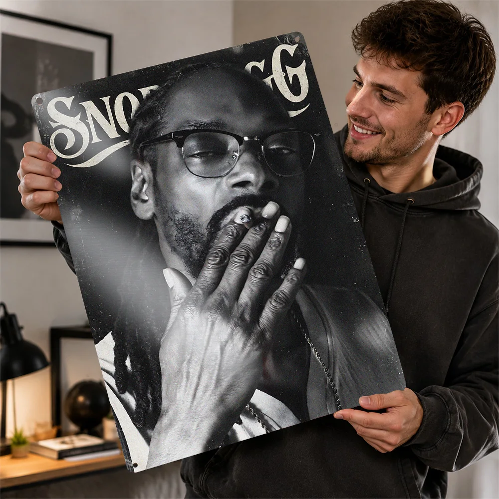 Snoop Dogg Monochrome Portrait Textured Poster Customized Metal Tin Sign Vintage Album Era Tribute Wall Art Audio Corner Decor