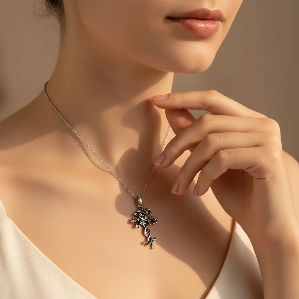 DNA Tree of Life necklace  vintage silver DNA cross necklace that integrates the code of life and faith totems gift for  woman