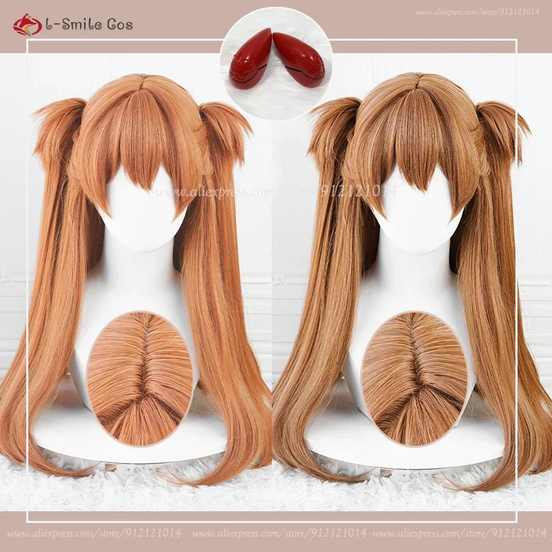 Peluca de Cosplay de Anime EVA Asuka Langley Sayenu, peluca de 68cm naranja y marrón, pinzas para cola de caballo, horquilla, gorro de peluca de pelo resistente al calor