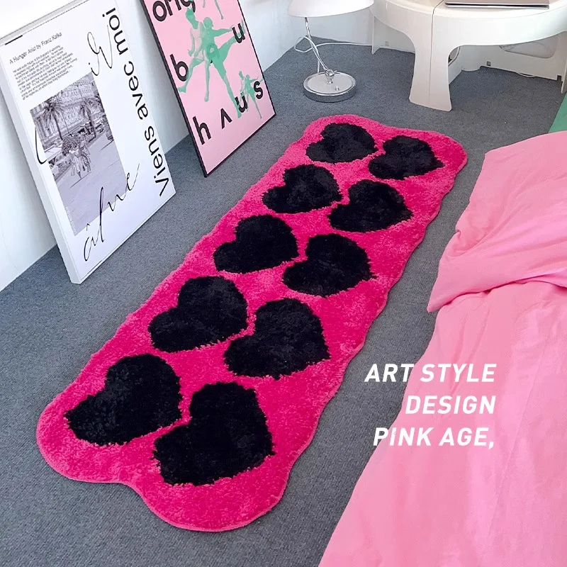 

Утолщенный флокированный ковер для дома, прикроватный коврик для спальни, противоскользящий коврик для гостиной, бархатный коврик в форме сердца, текстура под шерсть