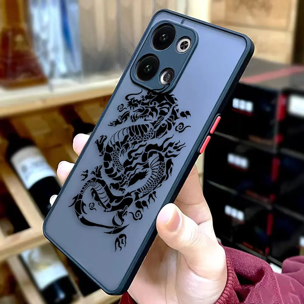 Matte Phone Case For OPPO RENO 8 8T 7Z 7 6Z 6 5 4 3 PRO PLUS 4G 5G Silicone Case Funda Capa Shell Line Drawing Chinese Dragon