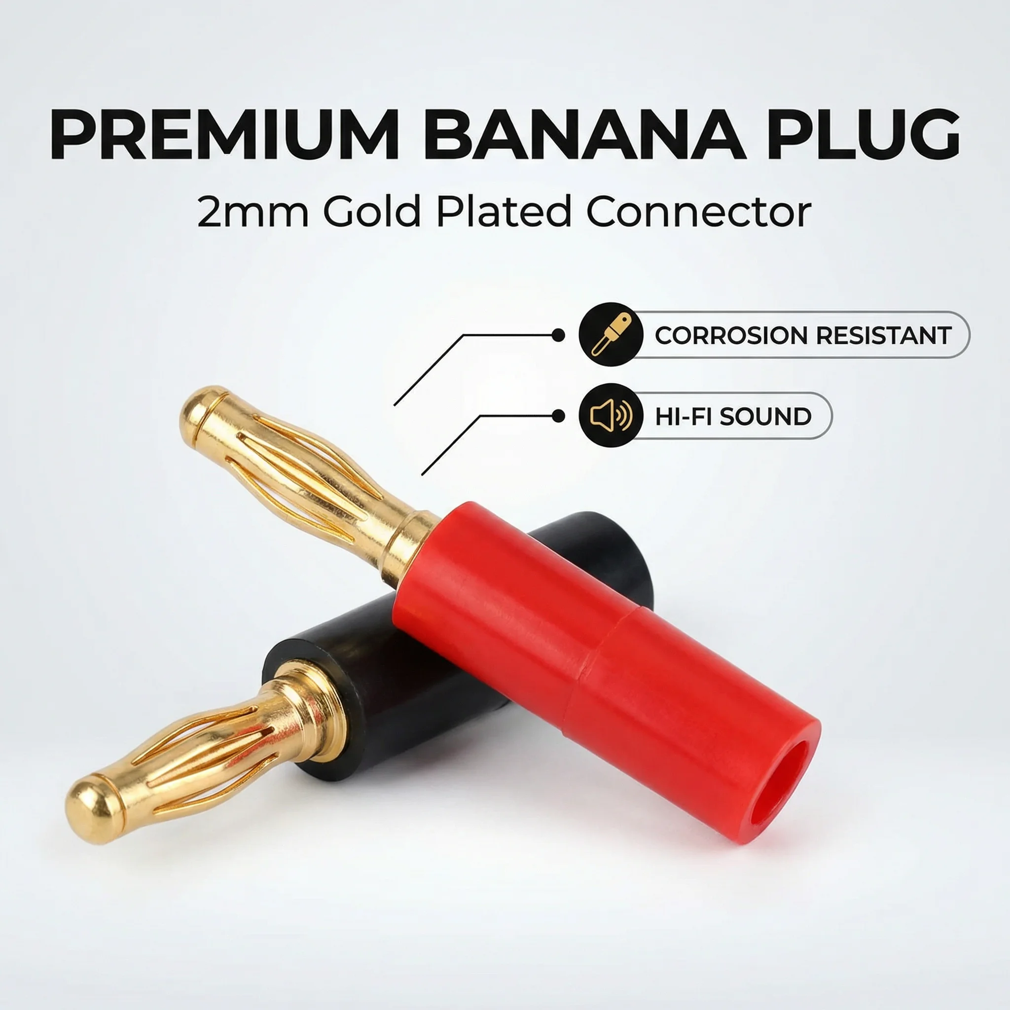 20PCS 2MM Pin Banana Head Slightly Plug Straight Pin Plug Audio Speaker Cable Copper Gold Plated Straight Male Connector