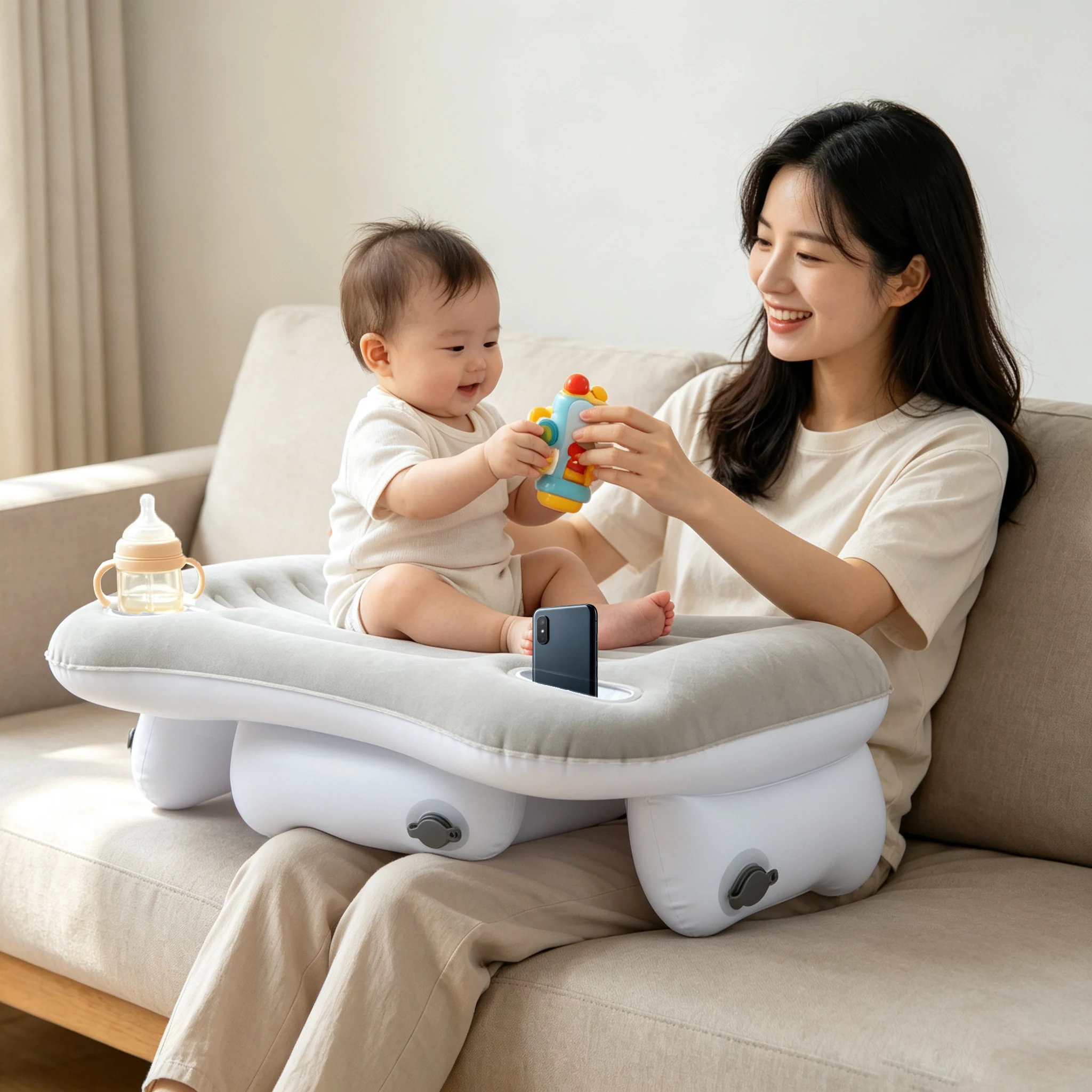 Inflatable Flocked Air Mattress for Back Seat, Bed Reading Desk, Baby Toddler Travel Bed, Laptop Lap Desk, Gaming Pillow