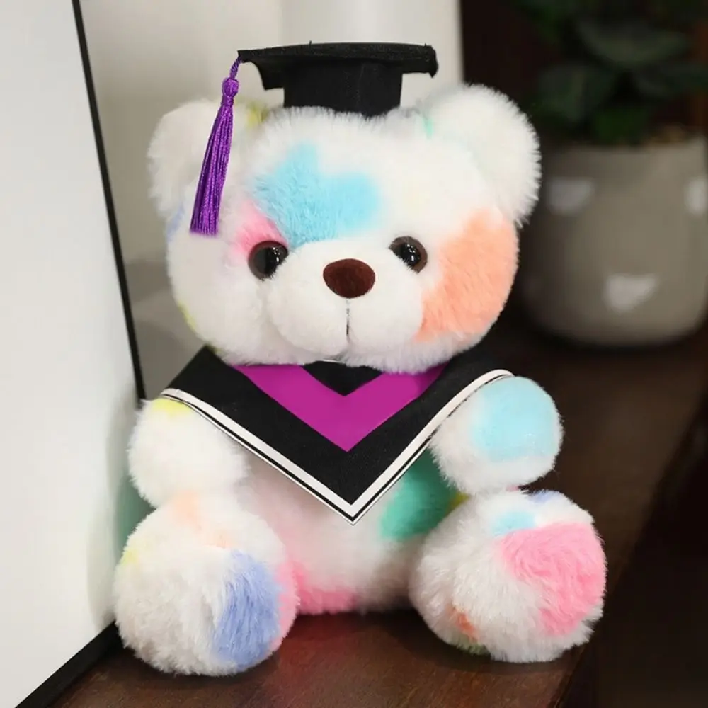 Students With Doctorial Hat Doctor Bear Plush Toy Colorful Stuffed Graduation Bear Soft Cartoon Doctor Hat Bear Doll Kids