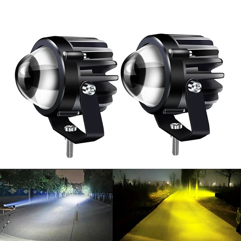 

2 pcs Motorcycle LED Pod Spotlihgts Lens Fog Lights 12V-80V White Amber Hi/Lo Beam Car ATV Motorbike Headlights Auxiliary Lamp.