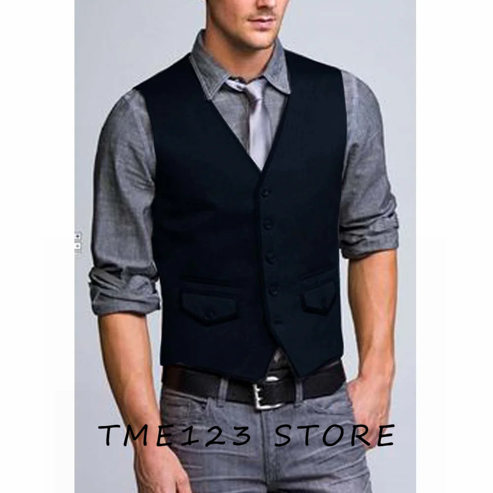 Men's Serge Casual Business Collar Single Breasted Vest Formal Wear Suit Best Gothic Chaleco Wang Steampunk Male Vests