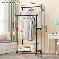 Double Rod Coat Rack Floor Standing Clothes Hanger Portable Simple Movable Clothing Shelf Bedroom Storage Racks Closet Organizer