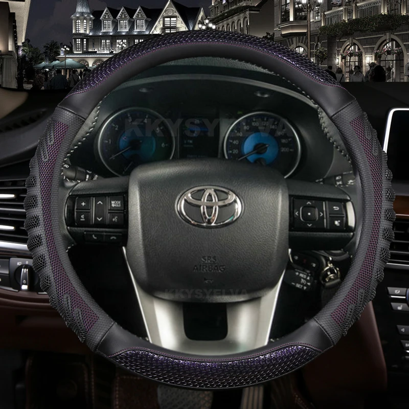 Carbon Fibre Leather Car Steering Wheel Cover For Toyota Fortuner 2016-2019 2021 2022 Hilux 2015-2019 2020 2022 Auto Accessories