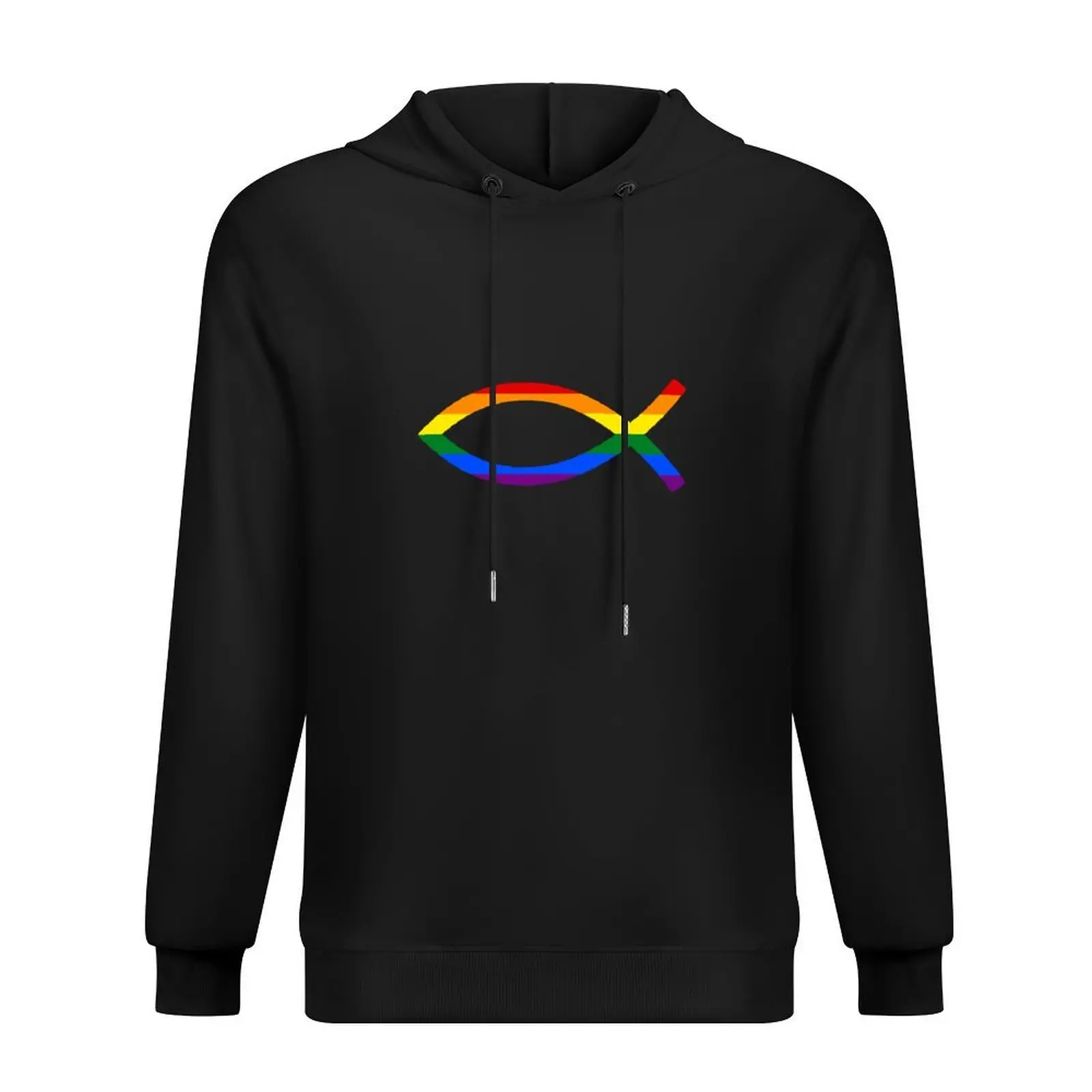 

Christian fish with lgbtq+ pride flag Hoodie men's winter sweater clothes for men men clothing japanese style tracksuit