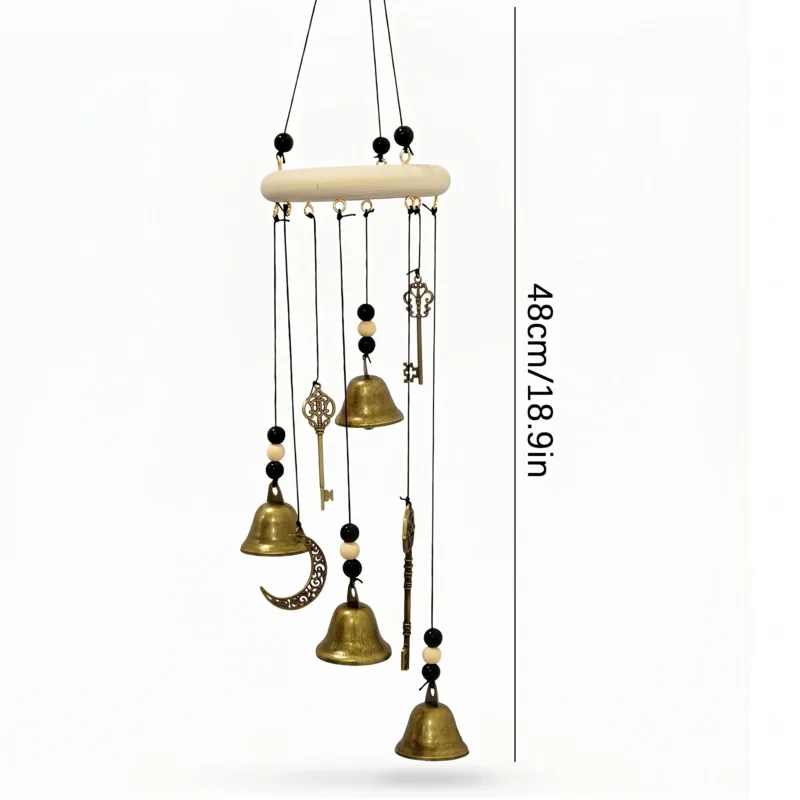 48cm Wind Chime Hanging Bell Pendant Handmade Metal Witch Moon Key Outdoor Garden Porch Halloween Gothic Home Decor Ornament