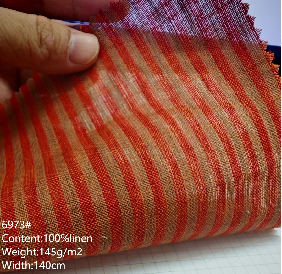 High-end natural fabric 100% linen 14S yarn-dyed strips linen fabric of shirt, trousers, and suit clothing available