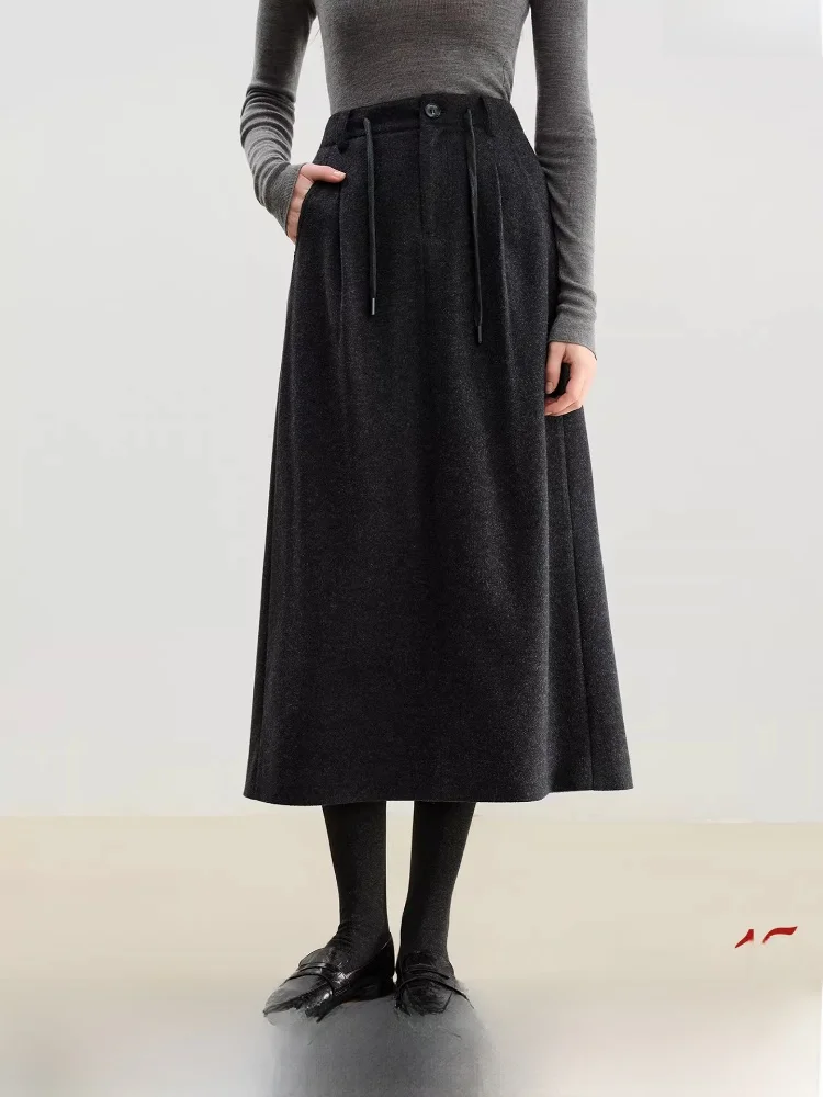 

Новая женская повседневная шерстяная юбка А-силуэта с разрезом и декоративным шнурком на талии, из полиэстера, с высокой талией, для офиса и прогулок