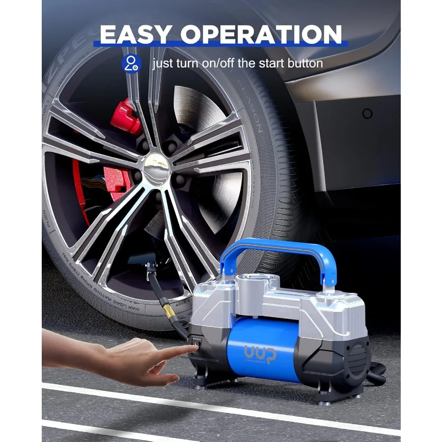 مضخة هواء محمولة شديدة التحمل مع ضوء LED للطوارئ لشاحنة SUV سيارة RV 150PSI 12 فولت تيار مستمر اسطوانات مزدوجة منفاخ لإطارات السيارة كوم