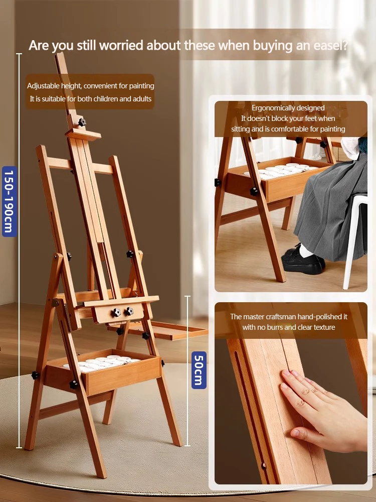 Beech wood drawer easel, a special display stand for art students, oil painting stand, solid wood horizontal and vertical easel