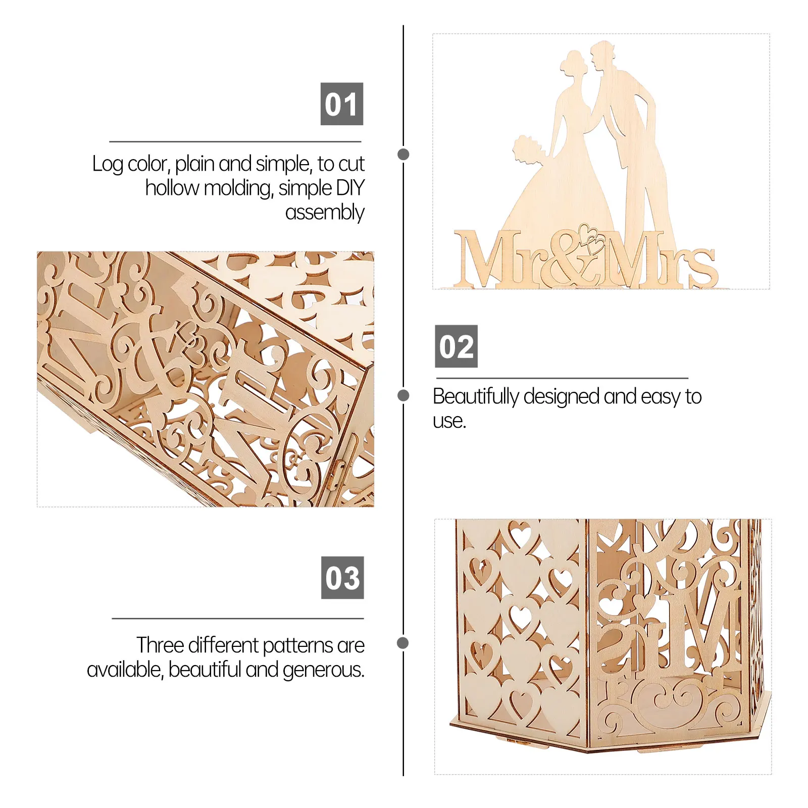 

1pc Exquisite Diy Wedding Sign-In Box Hollow Wedding Supply Design Elegant Cards Receiving Box For Party Decoration Use