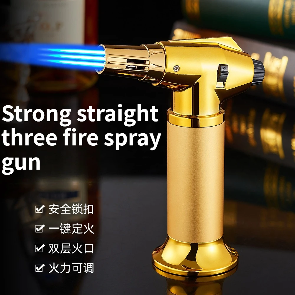 Outdoor Portable and Powerful Three Fire Straight Forward Cigar Spray Gun Camping Barbecue Portable Igniter Cigarette Accessorie