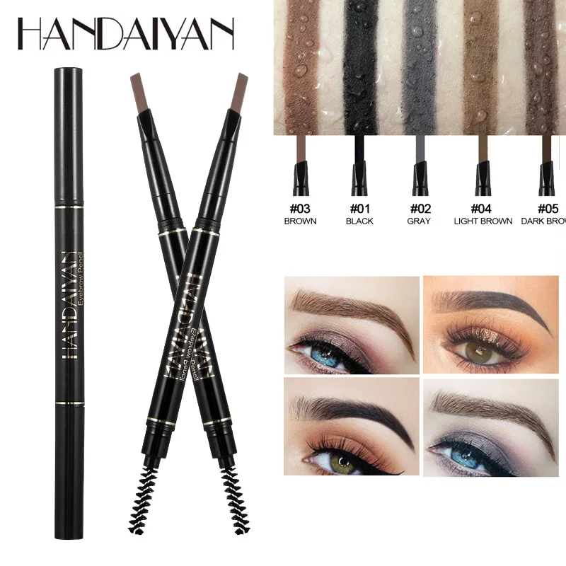 HANDAIYAN 5 สีดินสอเขียนคิ้วอัตโนมัติหมุน Double HEAD LongLasting ธรรมชาติกันน้ําสามเหลี่ยม Eyebrow ปากกาแต่งหน้าความงาม