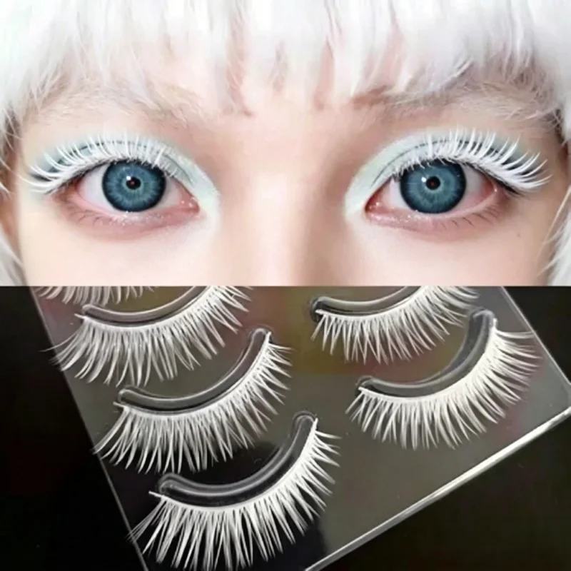 White Hard Band Men False Eyelashes Anime Cosplay Lashes Fox Eye Style Full Strip Makeup False Eyelash For Comic‑Con Party
