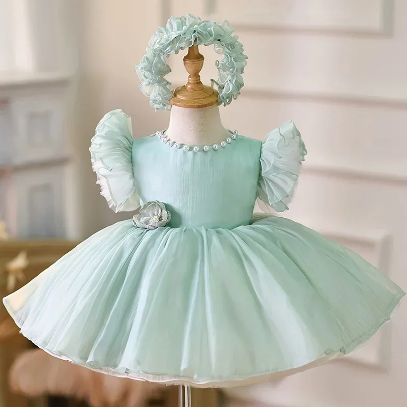 

2025 Fashion Baby Girl Princess Dress Summer Child Vintage Vestido Green Party Birthday for Kids Clothes 1-12y Costumes Vestidos