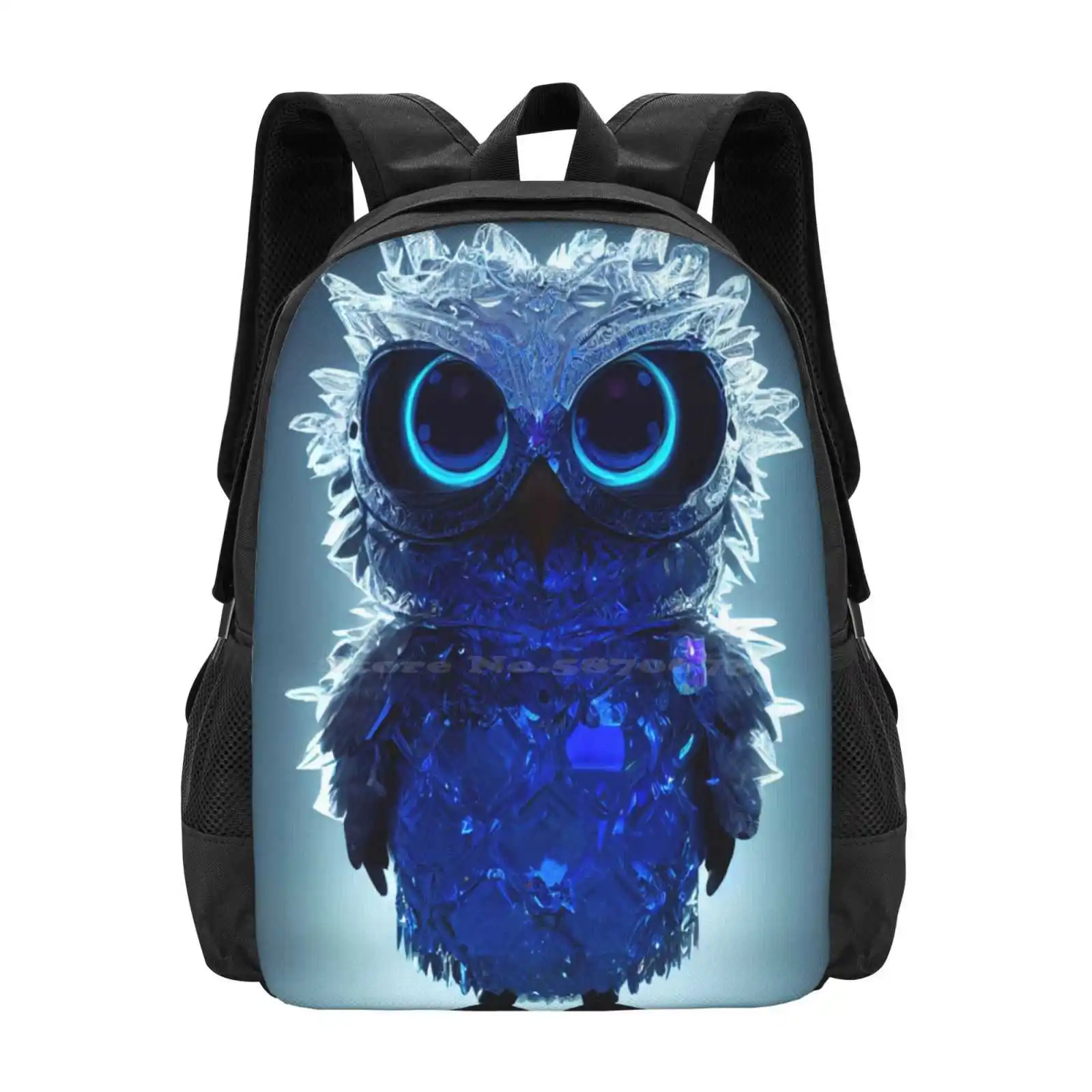 Ice Crystal Baby Owl-Midjourney 3D Print Design Backpack Student Bag Ice Crystal Baby Owl Crystal Owl Owling Owl Stuff Owl Made