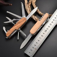 Multifunctional Swiss Army Knife, Outdoor Multi-Purpose Wooden Handle Pocket Knife, Creative Souvenir, Small Folding Knife