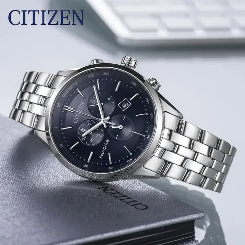 CITIZEN-reloj de cuarzo de energía cinética para hombre, Péndulo de acero inoxidable, correa de lujo, resistente al agua, fecha de moda, reloj de negocios