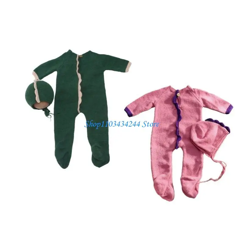 2Pcs Newborns Baby Dinosaur Knitting Costume Set Comfortable Photo Props Outfit