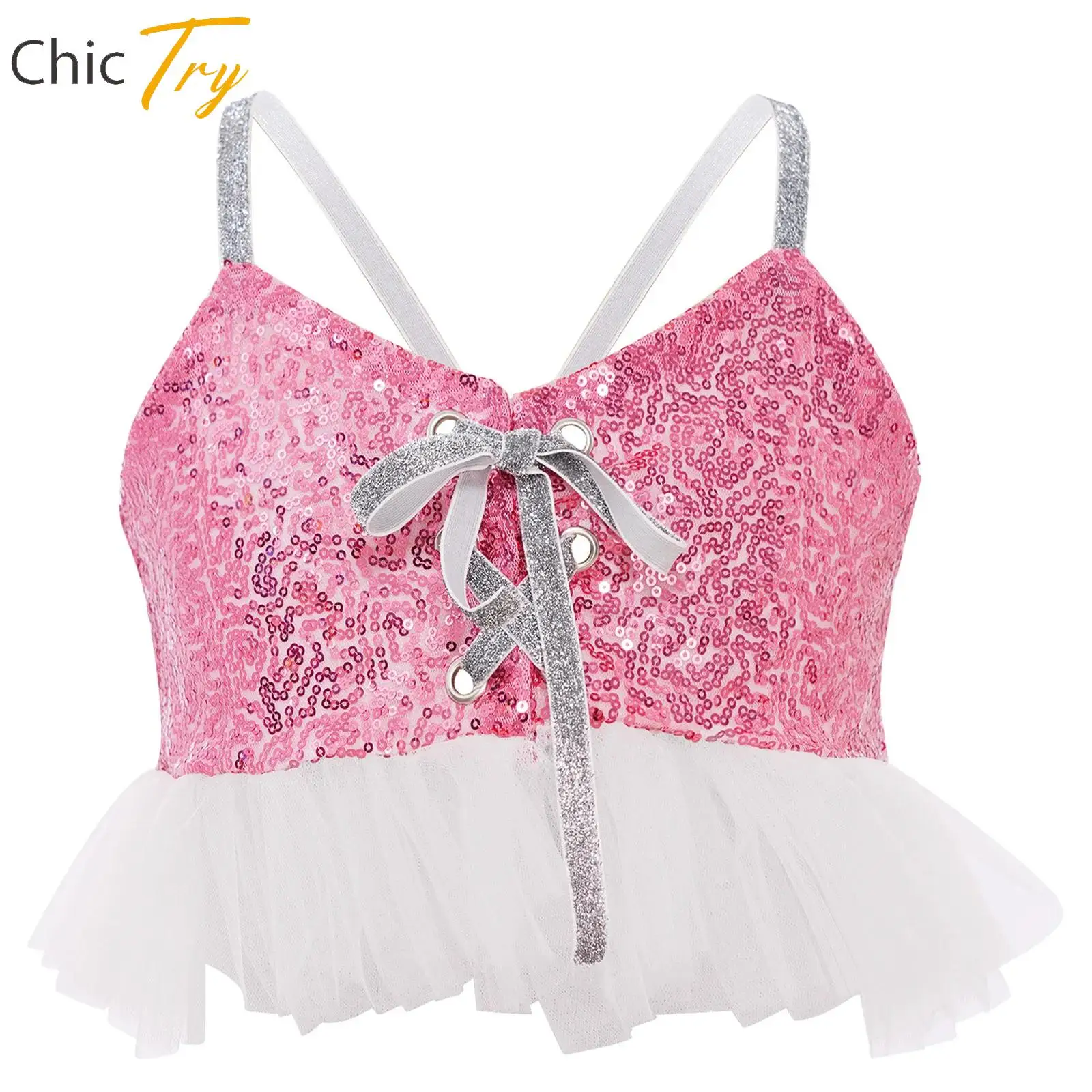 

Kids Girls Sparkly Sequin Camisole Hip Hop Jazz Dance Tank Tops Sleeveless Spaghetti Straps Crop Top Shirt Performance Costume