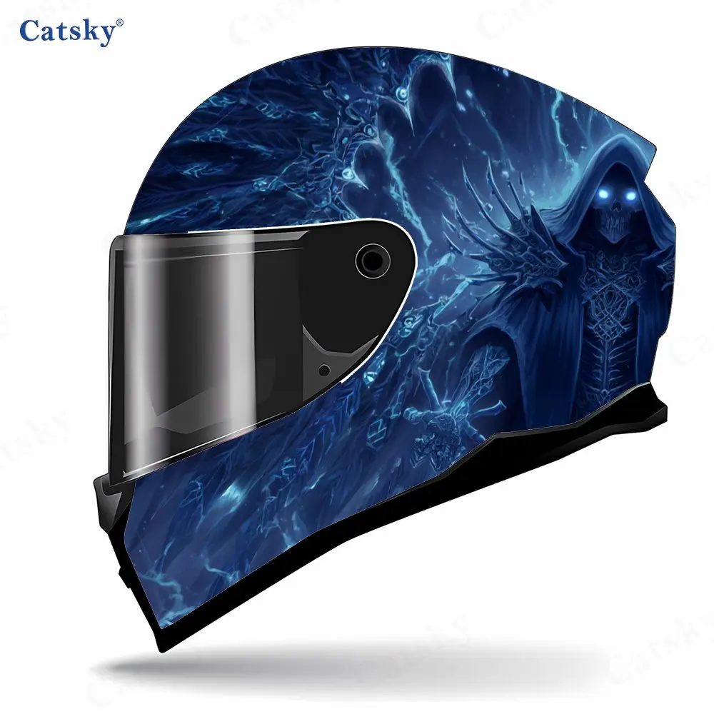 خوذة Nether Blue Flame & Skeleton Wings من الفينيل، شارات خوذة لكامل الوجه مقاومة للماء ومقاومة للخدش، ديكور متين من مادة PVC