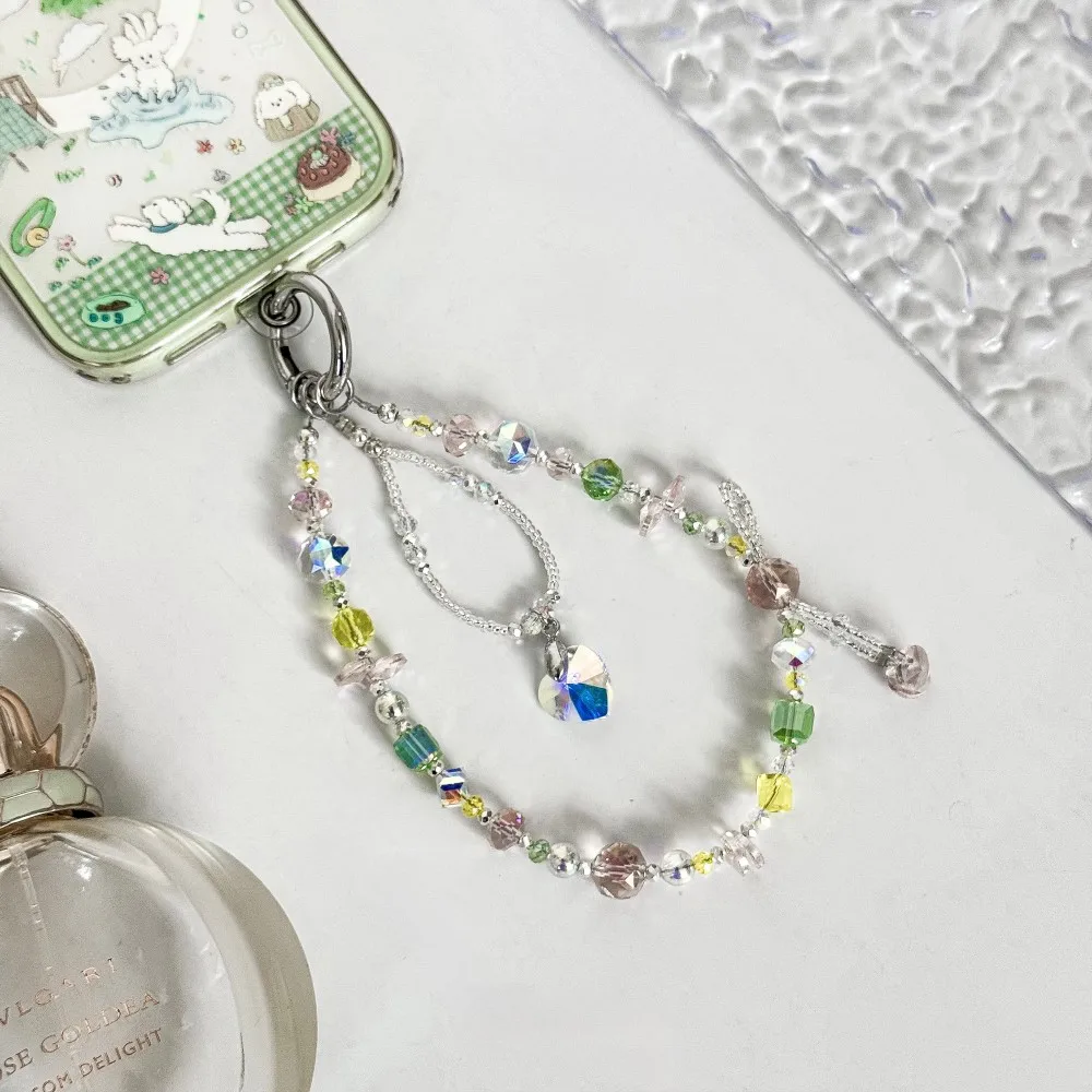 

Summer Contrast Color Mobile Phone Pendant Crystal Love Mobile Phone Case Lanyard Wrist Creative Beaded Mobile Phone Keychain
