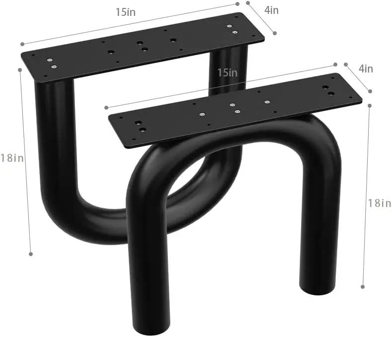 18” Black U-Shape Metal Table Legs (2PCS)| Coffee Table Legs Heavy Duty Furniture Legs Bench Legs | Mid Century Modern Metal Legs for Coffee Table Furniture Bench Legs (18H X 15W)