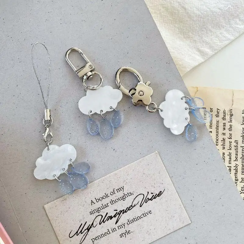Cute Cloud Raindrop INS Charms Keychain Phone Rope Lanyard Pendant for Bag and Mobile Phone Decoration