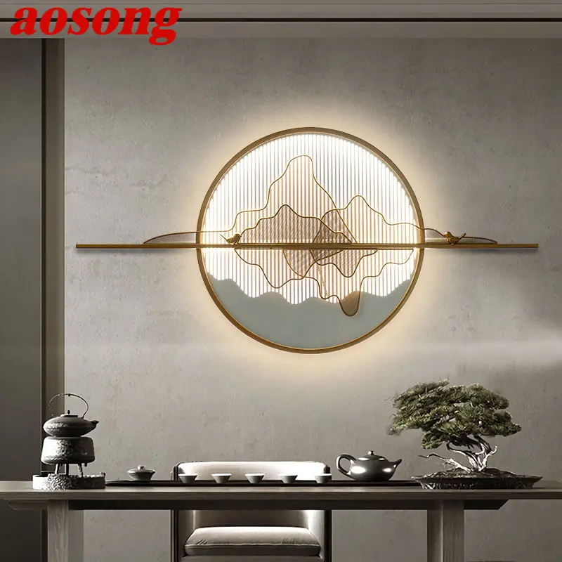 

AOSONG Modern Wall Picture Fixture LED 3 Colors Chinese Style Interior Landscape Sconce Light Decor for Living Bedroom