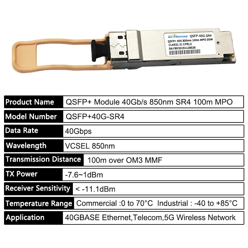 Imagem -02 - Qsfp 40gb Sr4 Qsfp 40gb Módulo Transceptor 40gbase-sr4 850nm 100m Mtp Mpo Conector Qsfp Mais Módulo para Juniperhuawei Equipamento de Fibra Mikrotik